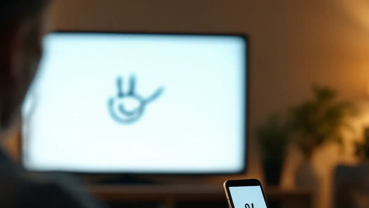 A simple doodle on the TV while a hand draws on a phone