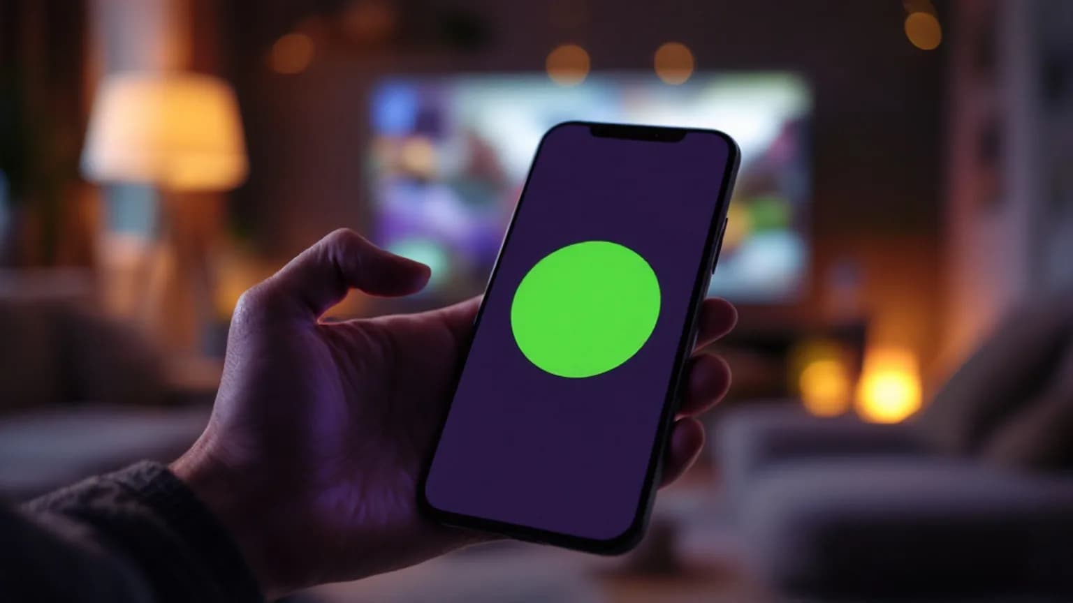 A hand holding a phone showing a buzzer screen during a living room game