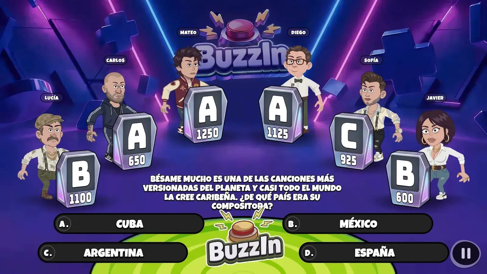Cabeza que piensa en la tele: una pregunta, cuatro respuestas y los jugadores en sus atriles