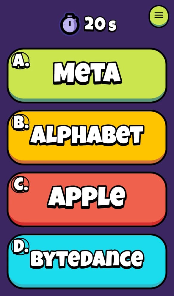 Buzzin phone screen: answer buttons A, B, C, D