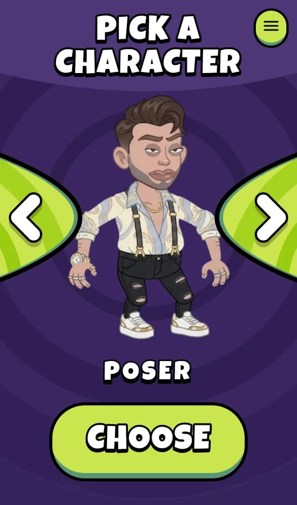 Buzzin phone screen: character select