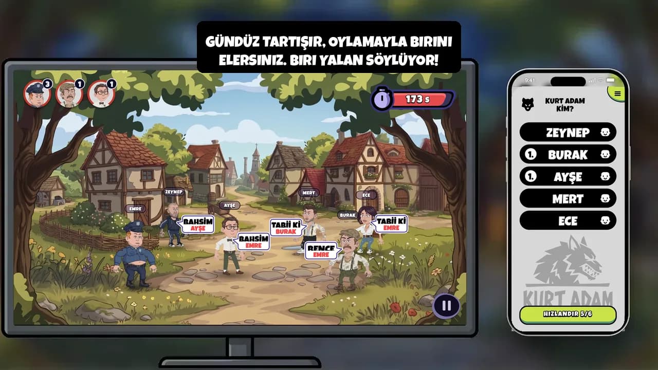 TV'de Kurt Adam, salonda telefonlarıyla oyuncular